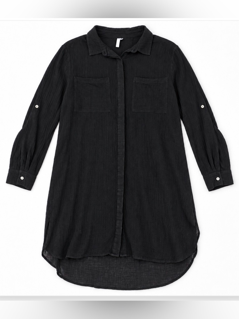 Seafolly Black Cotton Gauze Crinkle Beach Cover Up Shirt Dress Small